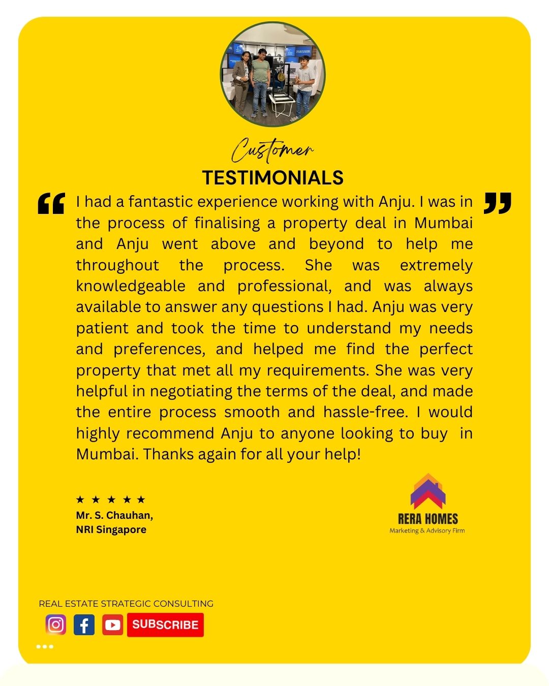 Client Testimonial for RERA HOMES SERVICES 2