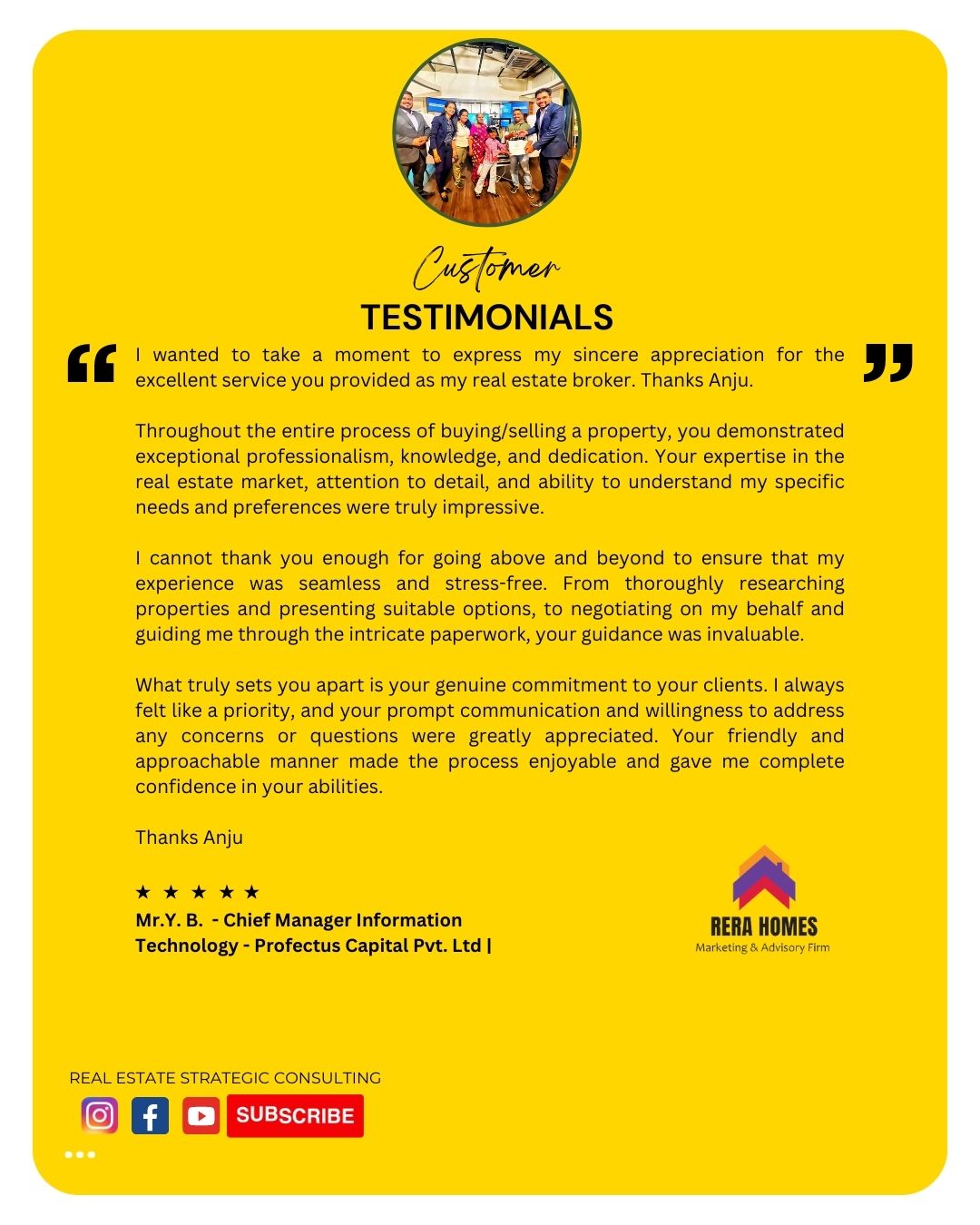 Client Testimonial for RERA HOMES SERVICES 1